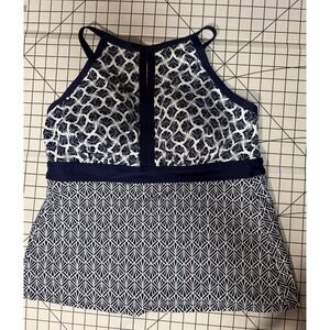 Lands End Womens Navy White Tankini Swim Top Plus Size 18W/L/L